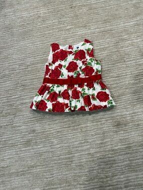 Janie and Jack White Tank Top with Red Rose Print and Red Waist Bow